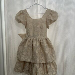 Elegant Beige Floral Mini Dress